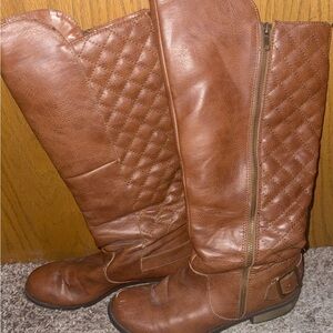 Brown Quilted Knee-High Boots